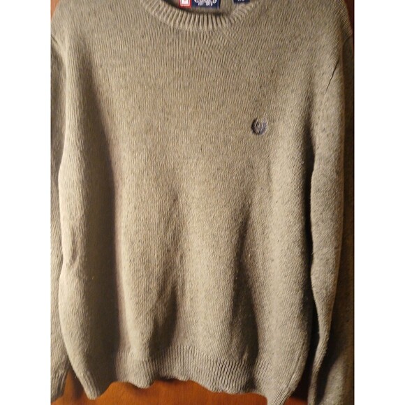 CHAPS Mens LARGE Green W/ Navy BLEND & NAVY  Logo COTTON Crewneck SWEATER - Picture 7 of 16